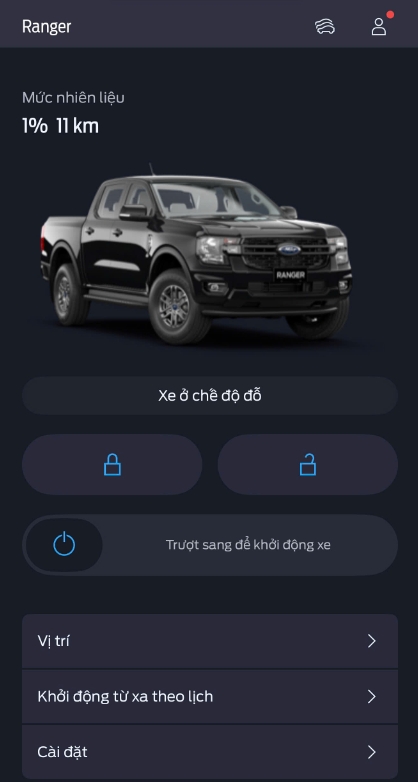 Ứng dụng Ford Pass trên dòng xe Ford Ranger, giúp xe đề nổ từ xa, theo dõi vị trí của xe thông qua điện thoại